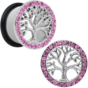 11/16 Pink Gem Stainless Steel Single Flare Tree of Life Plug Set