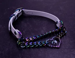 12.5" - 15.5" Swarovski Rainbow & Slate Leather Martingale Collar _ LIMITED _