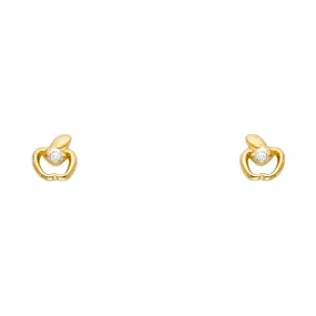 14K Gold CZ Apple Fruit Stud Earrings