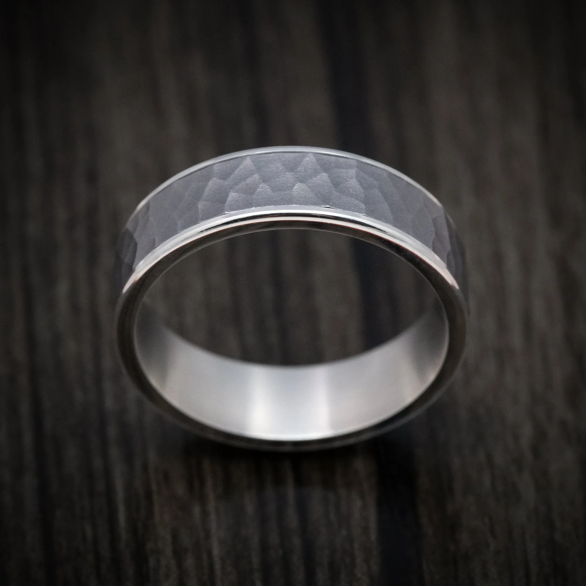 14K White Gold and Hammered Tantalum Mens Band