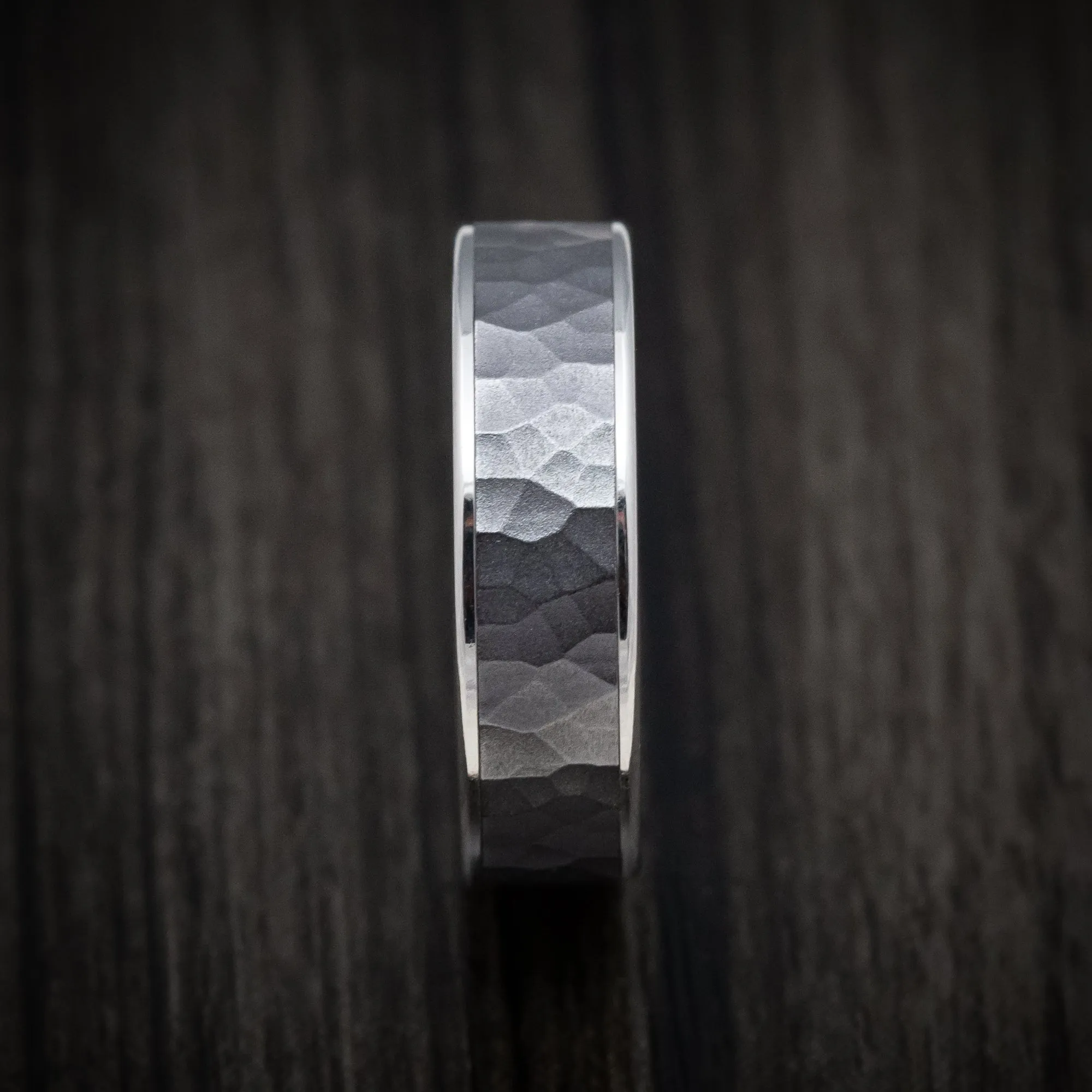 14K White Gold and Hammered Tantalum Mens Band