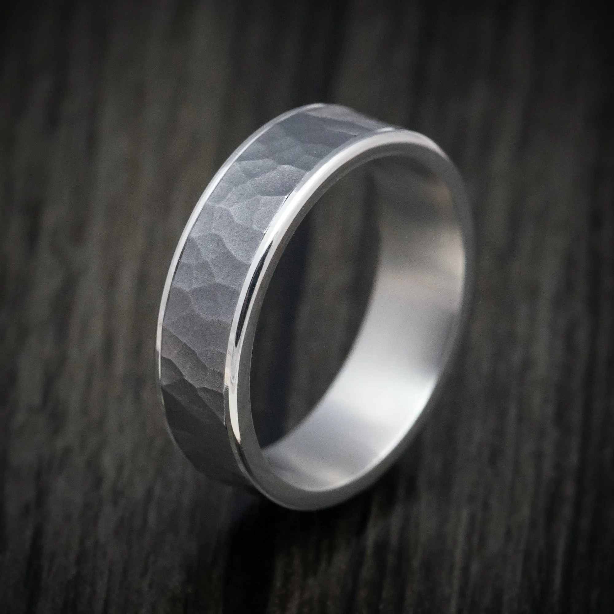 14K White Gold and Hammered Tantalum Mens Band