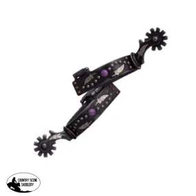 2590101L - Ladies Antique gray steel spur with purple marble studs and silver and copper studs