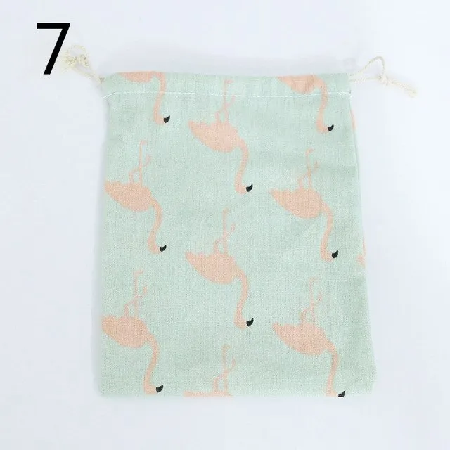 3 Size Cute Printing Flamingo Cartoons Protable Cotton Drawstrping Bag For Travel Pouch Storage Clothes Handbag Storage Bag