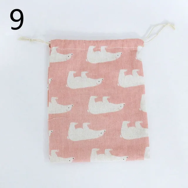 3 Size Cute Printing Flamingo Cartoons Protable Cotton Drawstrping Bag For Travel Pouch Storage Clothes Handbag Storage Bag