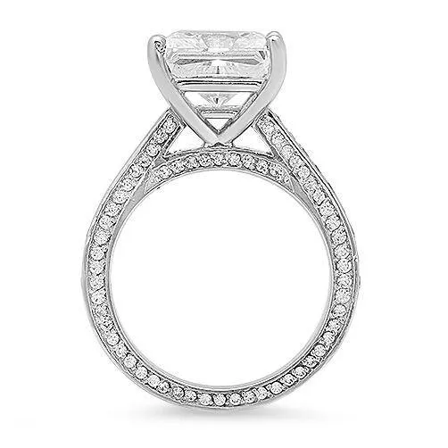 3.5 Carat Princess Cut Cubic Zirconia Center Stone Engagement Ring Micro Pave Eternity Shank 14K White Gold