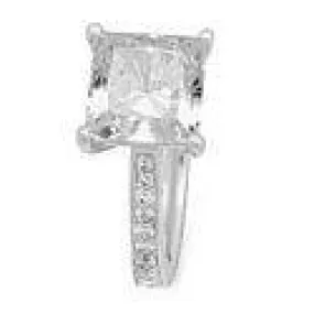 3.5 Carat Princess Cut Cubic Zirconia Center Stone Engagement Ring Micro Pave Eternity Shank 14K White Gold