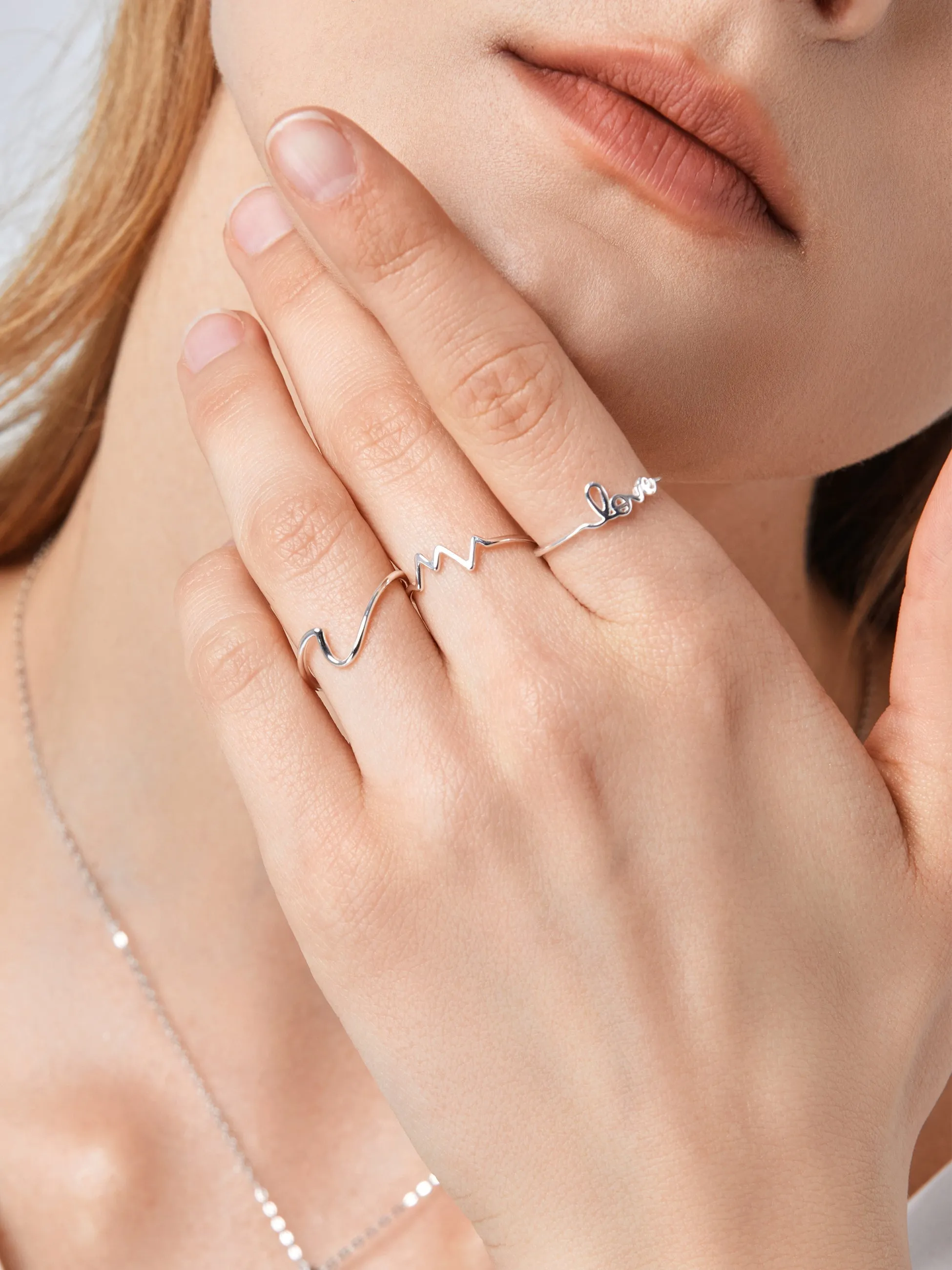 3pcs Love Letter Silver Rings