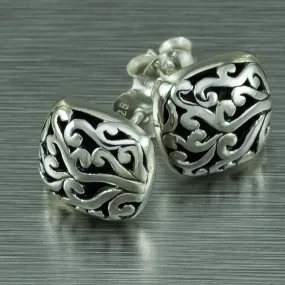 Ajoure square stud sterling silver earrings