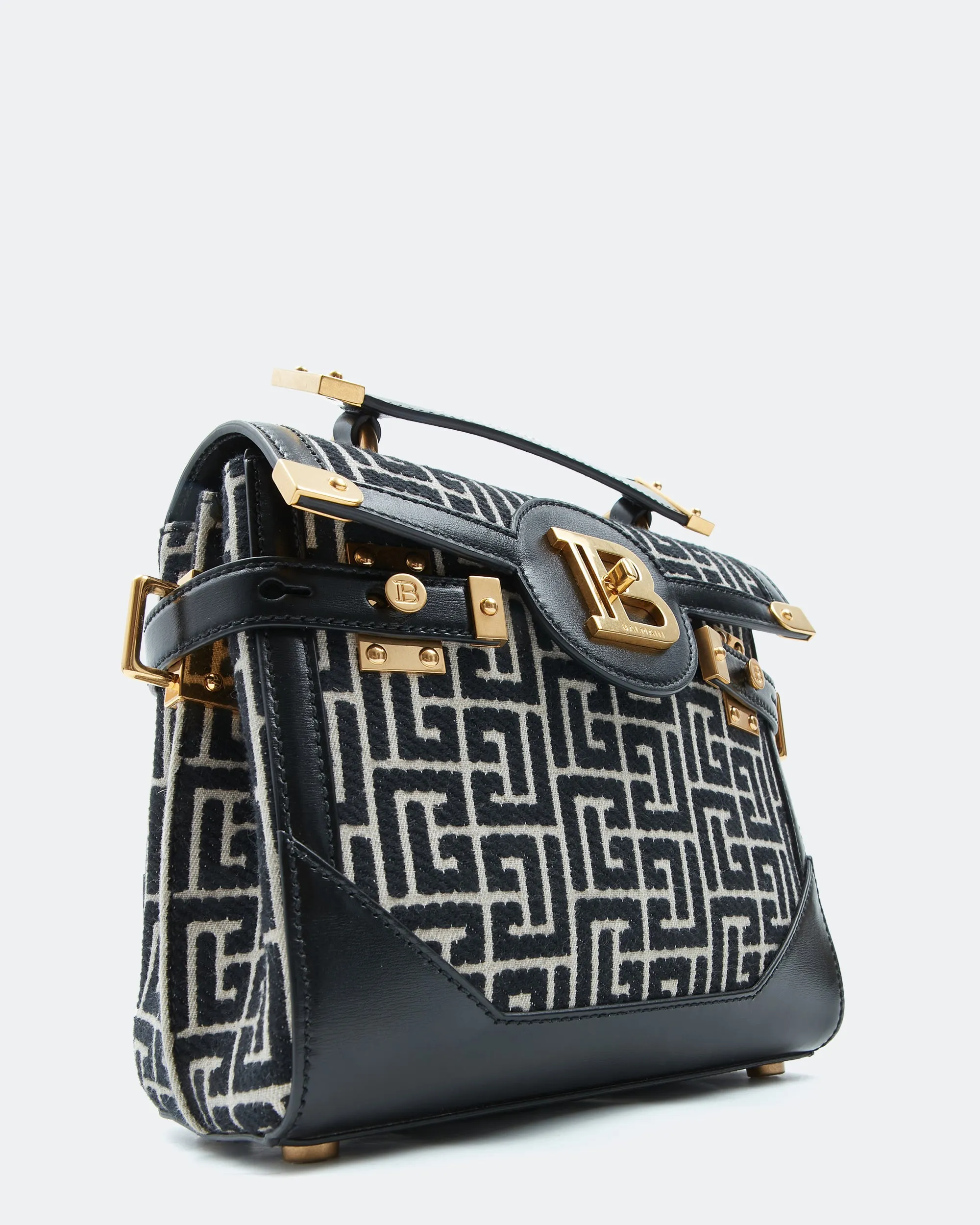 Balmain Black B-Buzz 23 Leather-Trimmed Jacquard Shoulder Bag