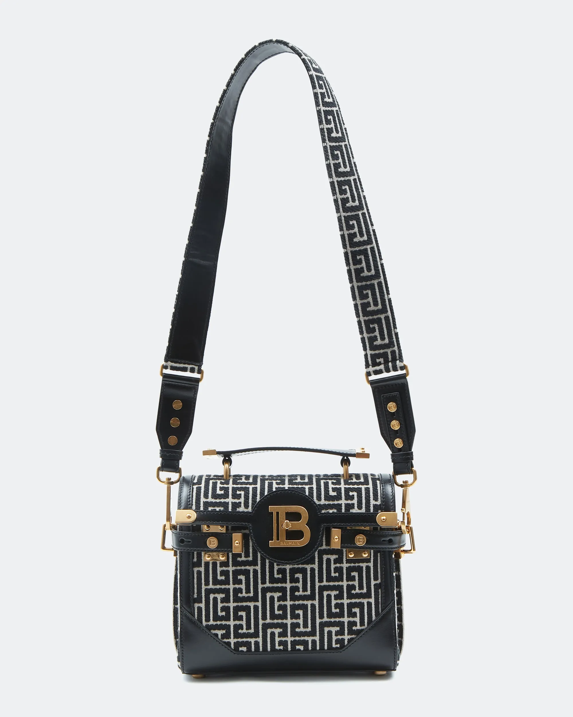 Balmain Black B-Buzz 23 Leather-Trimmed Jacquard Shoulder Bag