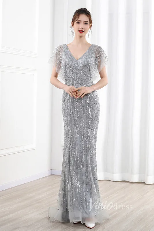 Beaded Sheath Mother of Bride Dress V-neck Prom Dresses FD2821