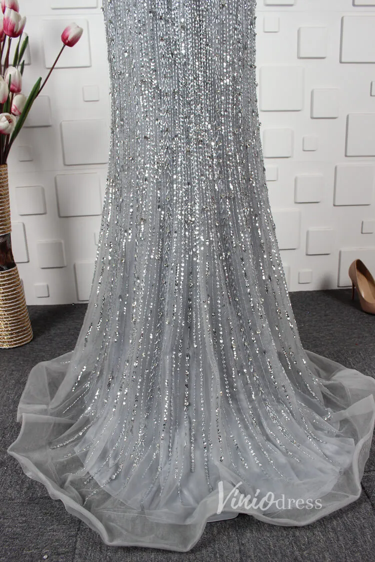 Beaded Sheath Mother of Bride Dress V-neck Prom Dresses FD2821