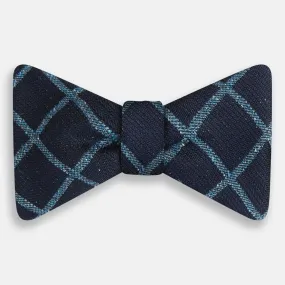 Blue Diagonal Check Silk Blend Bow Tie