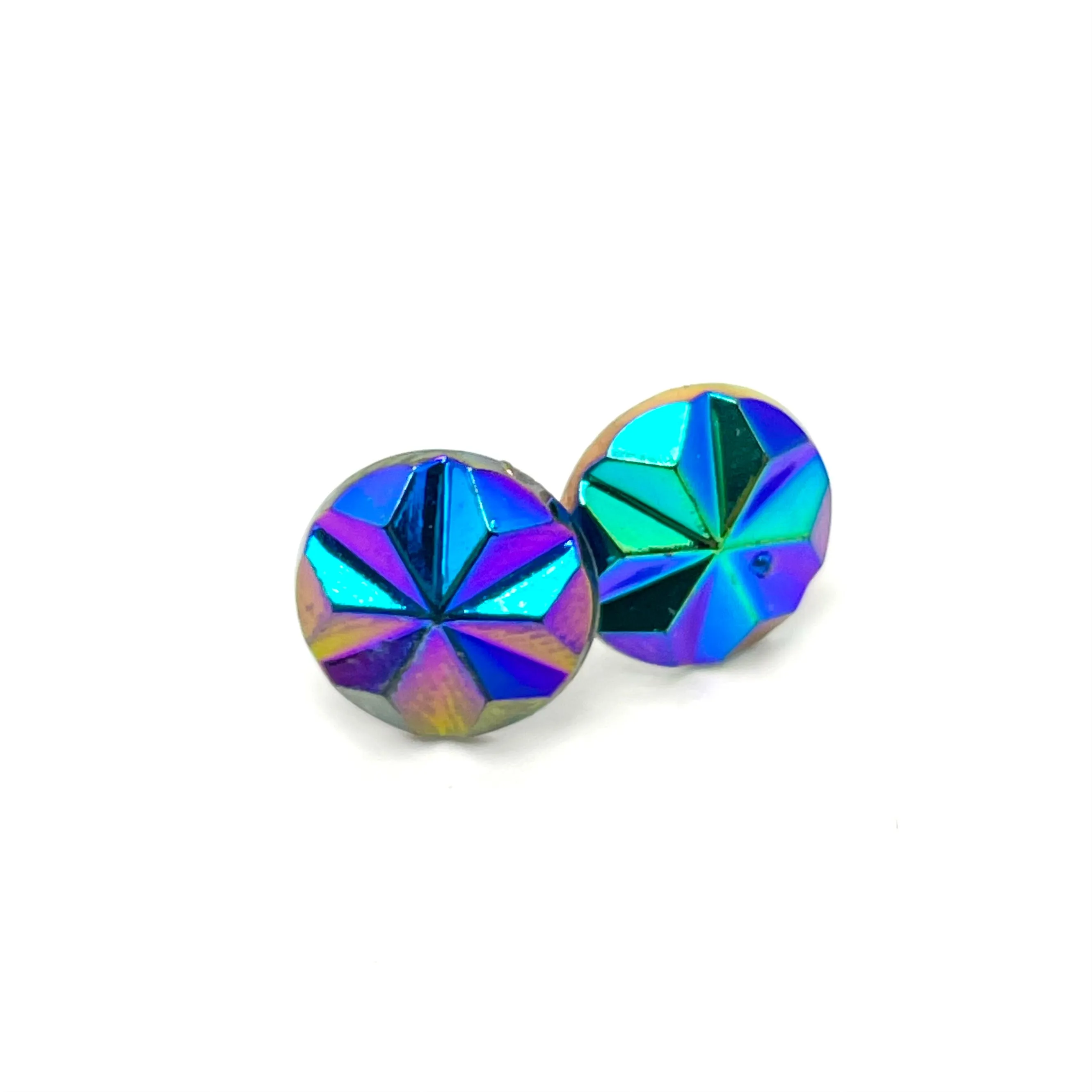 Blue Iris Pinwheel Retro Button Stud Earrings