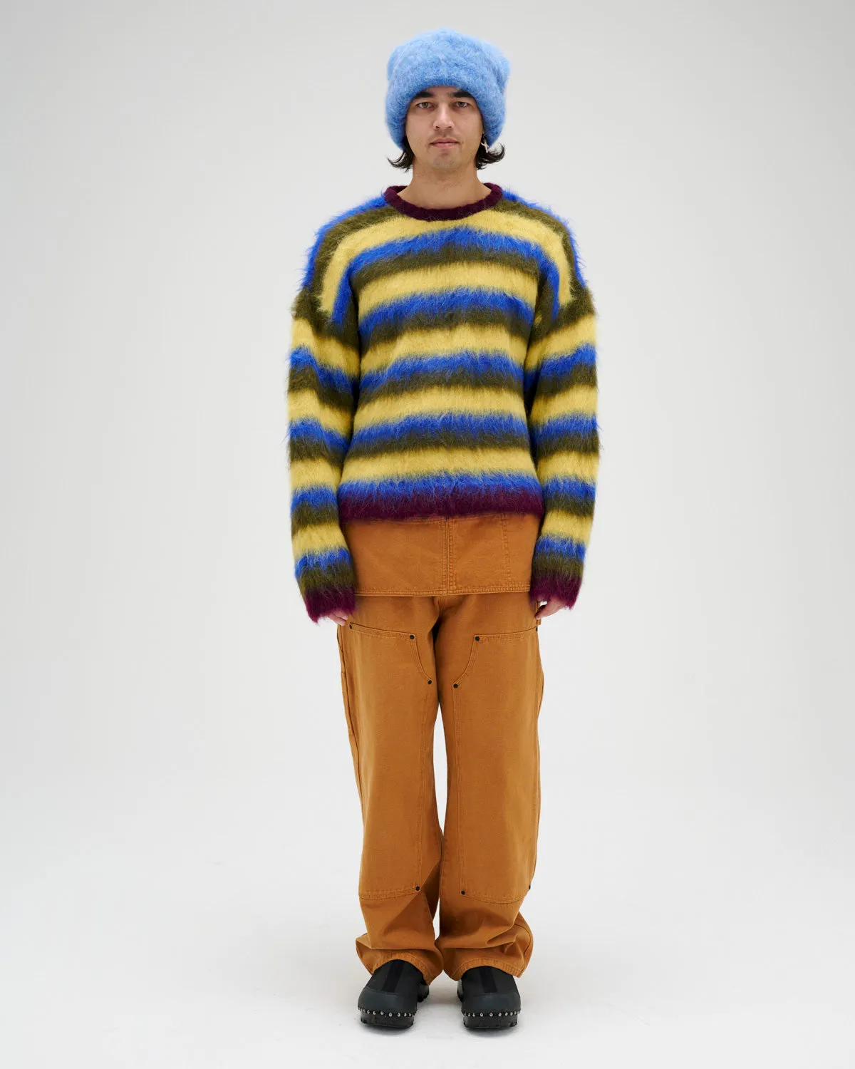 Blurry Lines Alpaca Crewneck Sweater - Yellow Multi