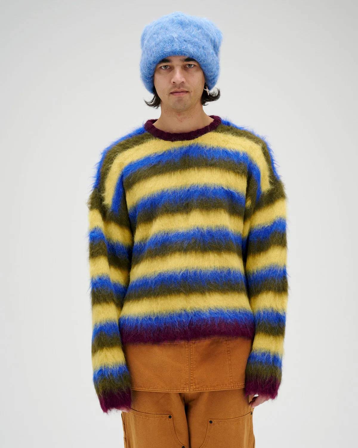 Blurry Lines Alpaca Crewneck Sweater - Yellow Multi