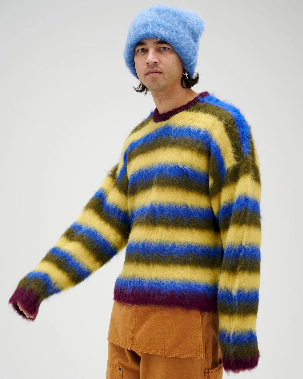 Blurry Lines Alpaca Crewneck Sweater - Yellow Multi