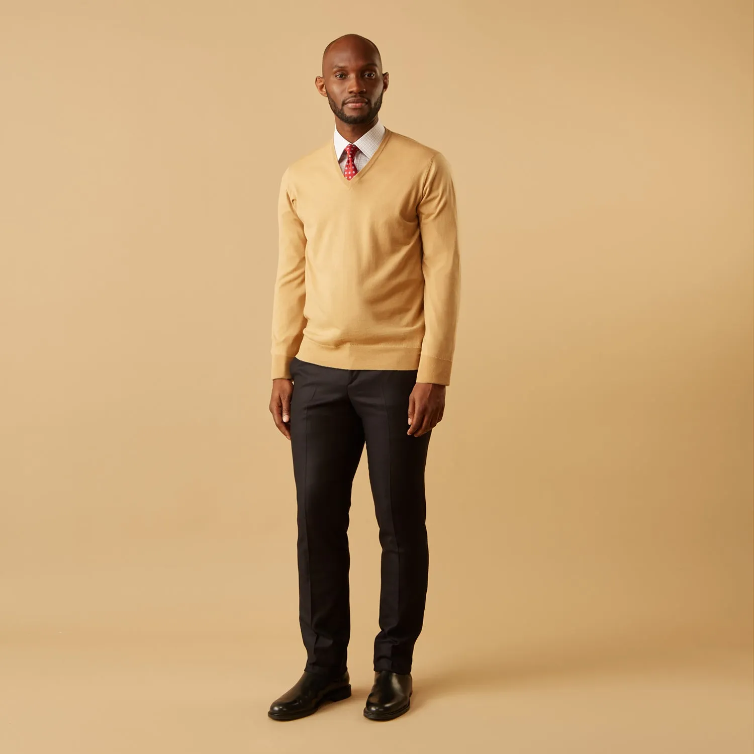 Camel  V-Neck Merino Wool Jumper