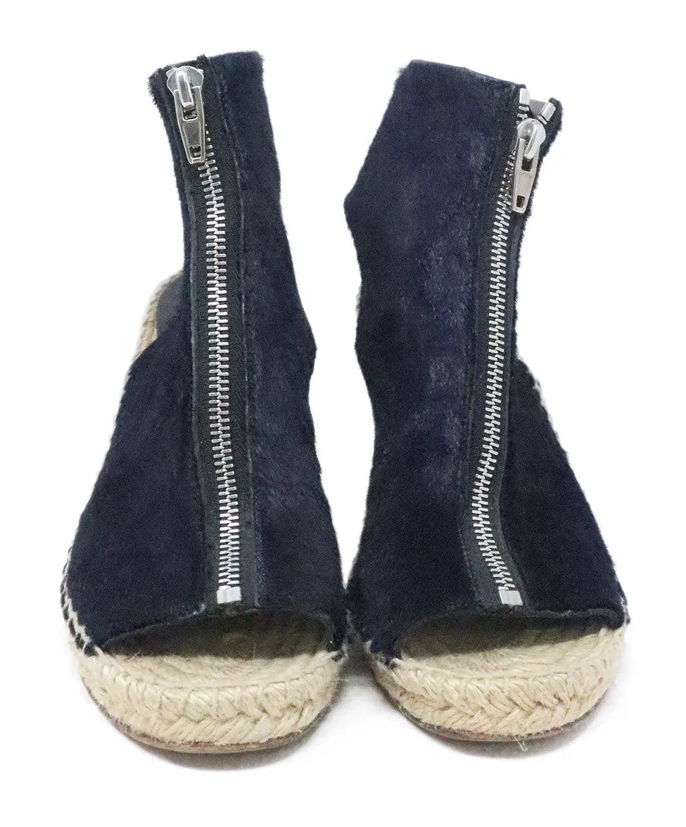 Celine Navy Pony Fur Espadrille Wedges sz 7