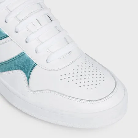 Celine Trainer Low Lace-up Sneaker in Calfskin & Laminated Calfskin Optic White / Light Blue