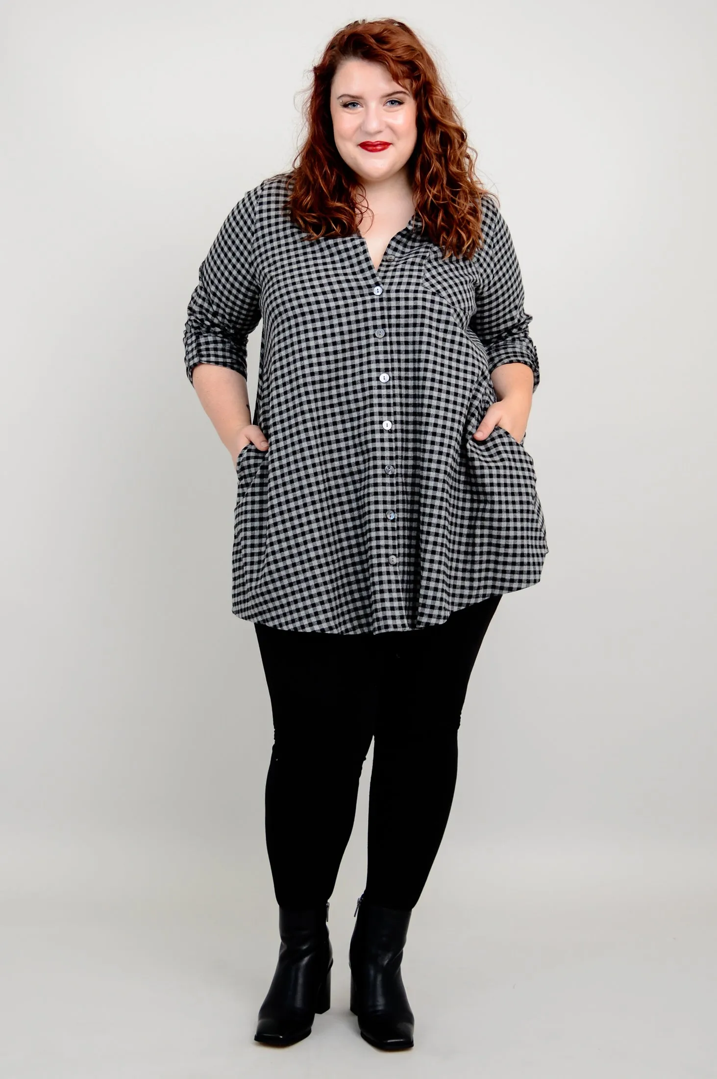 Celine Tunic, Charcoal Gingham, Cotton Flannel - Final Sale