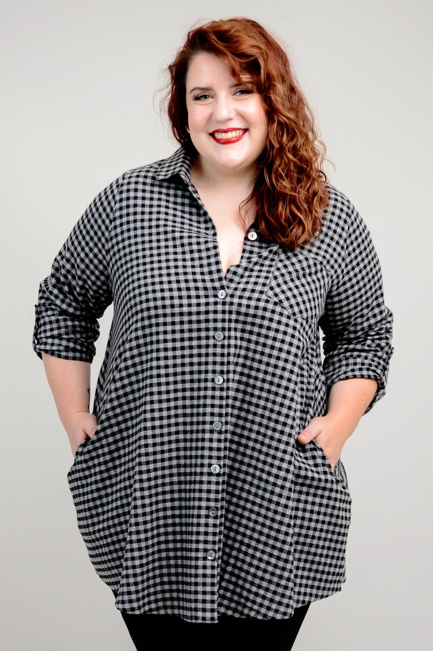 Celine Tunic, Charcoal Gingham, Cotton Flannel - Final Sale