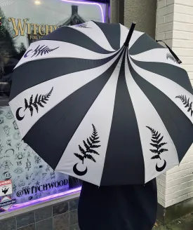 Charcoal and Black Fern Moon Umbrella