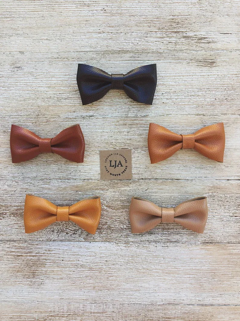 Cognac Leather Bow Tie