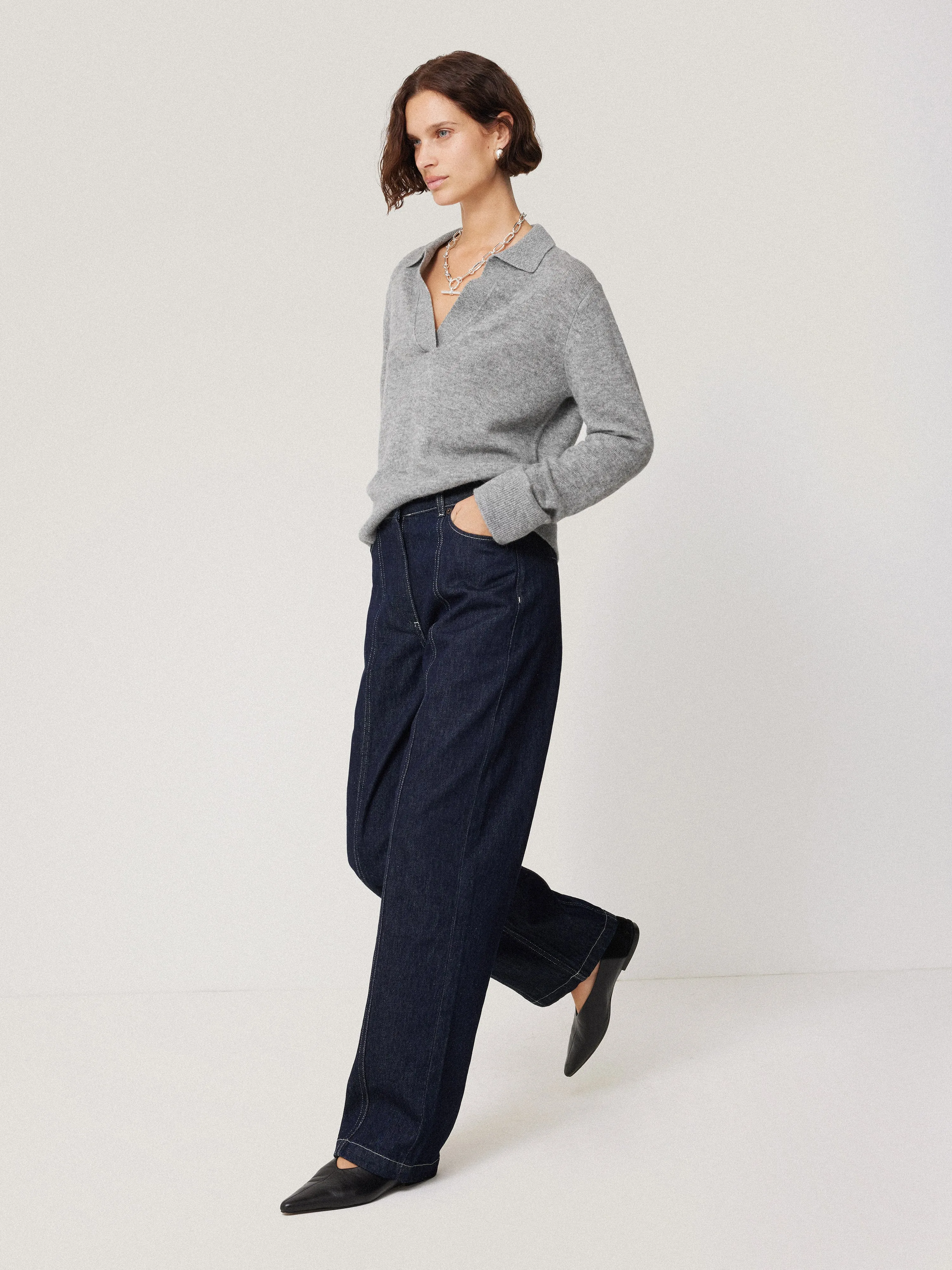 Compact Wool Collar Jumper | Light Grey