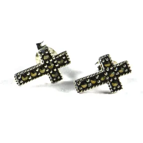 Cross silver studs earring with marcasite