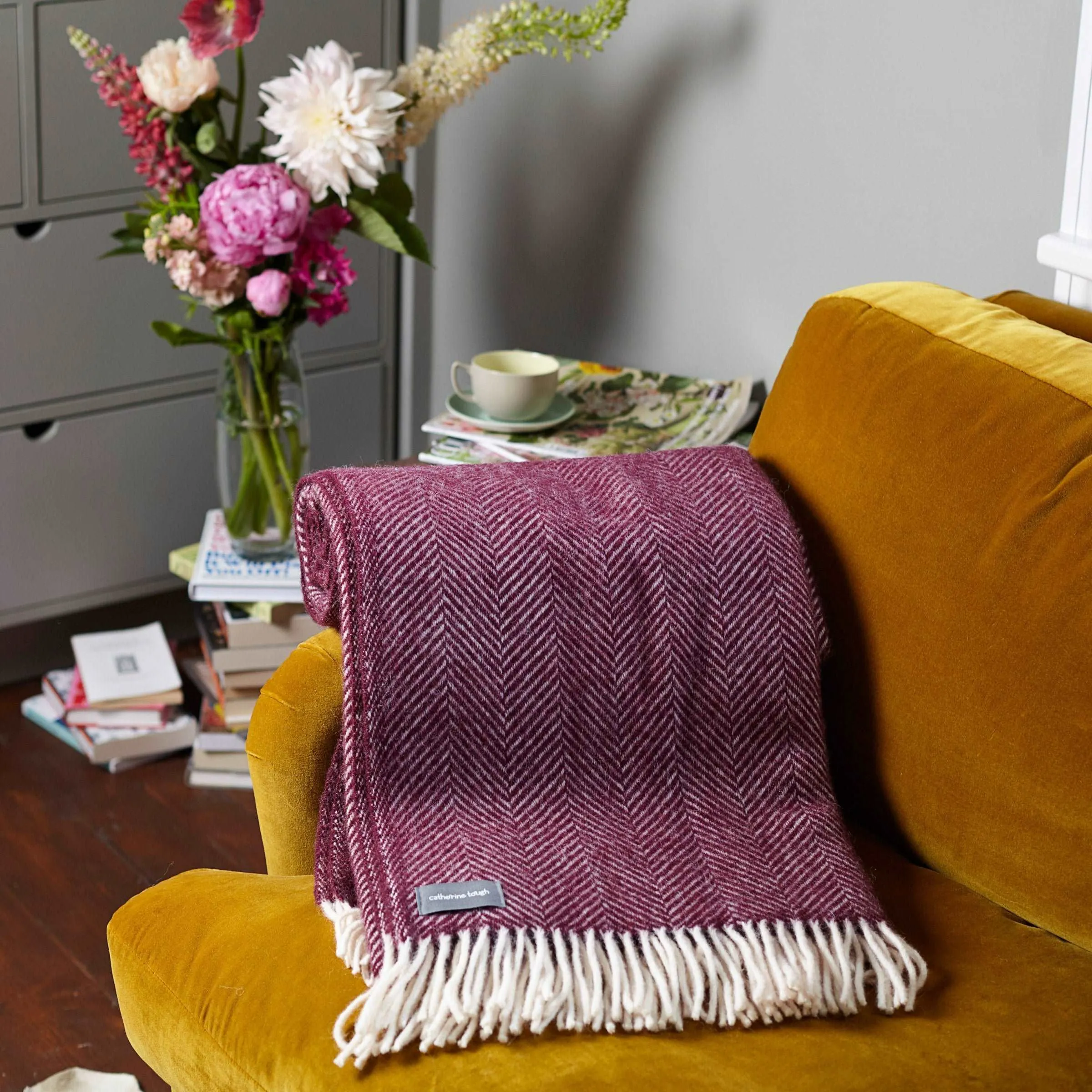 Dark Red Herringbone Wool Throw