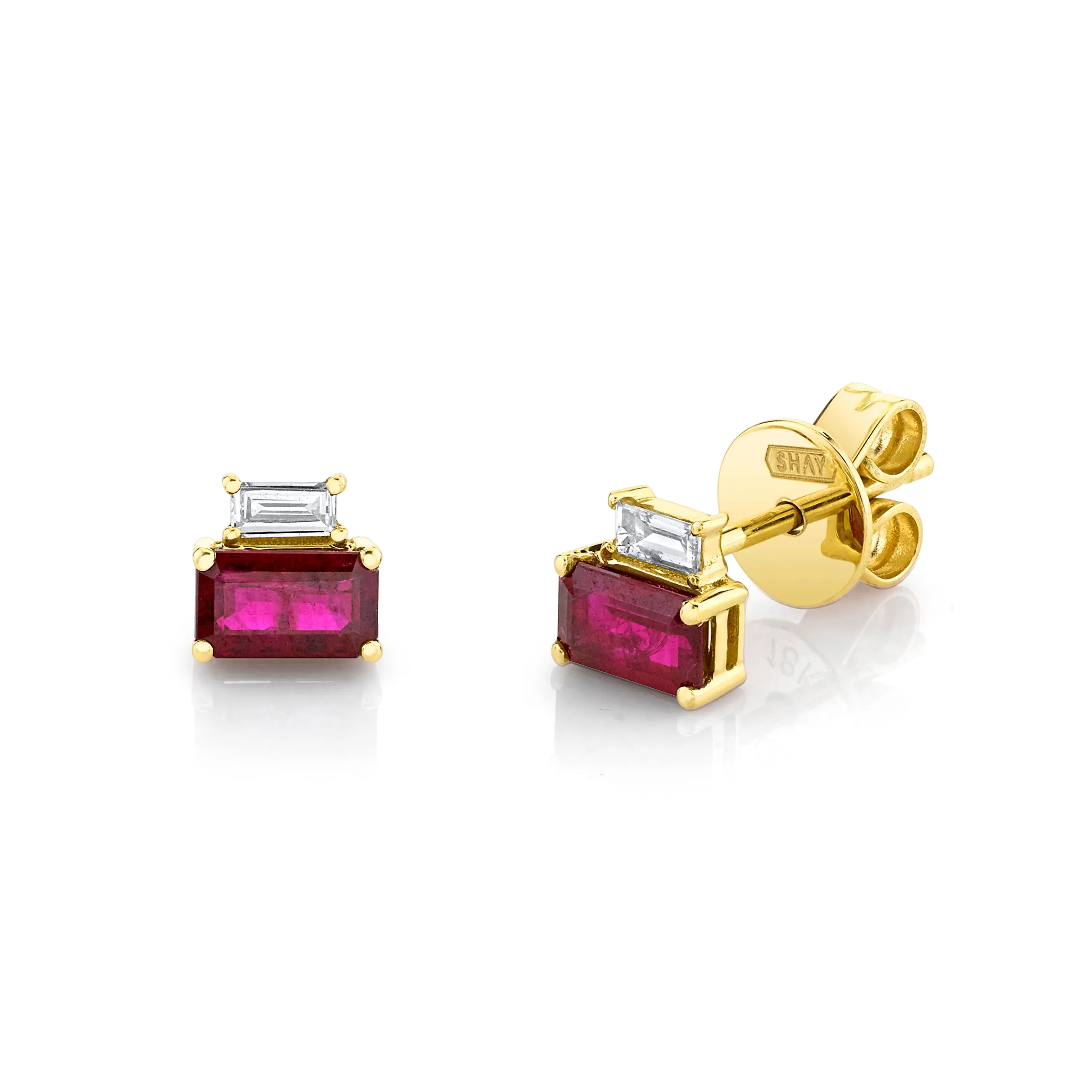 DIAMOND & RUBY TWO STEP STUDS