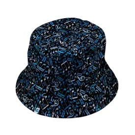 Dotted Blue Musical Notes Black Bucket Hat