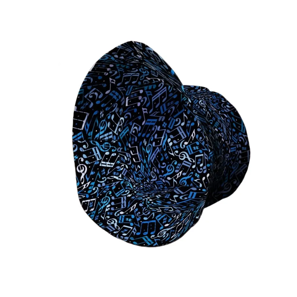 Dotted Blue Musical Notes Black Bucket Hat