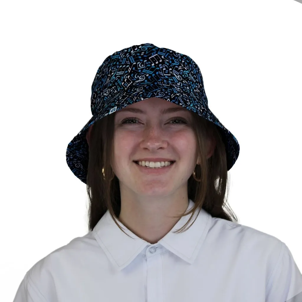 Dotted Blue Musical Notes Black Bucket Hat