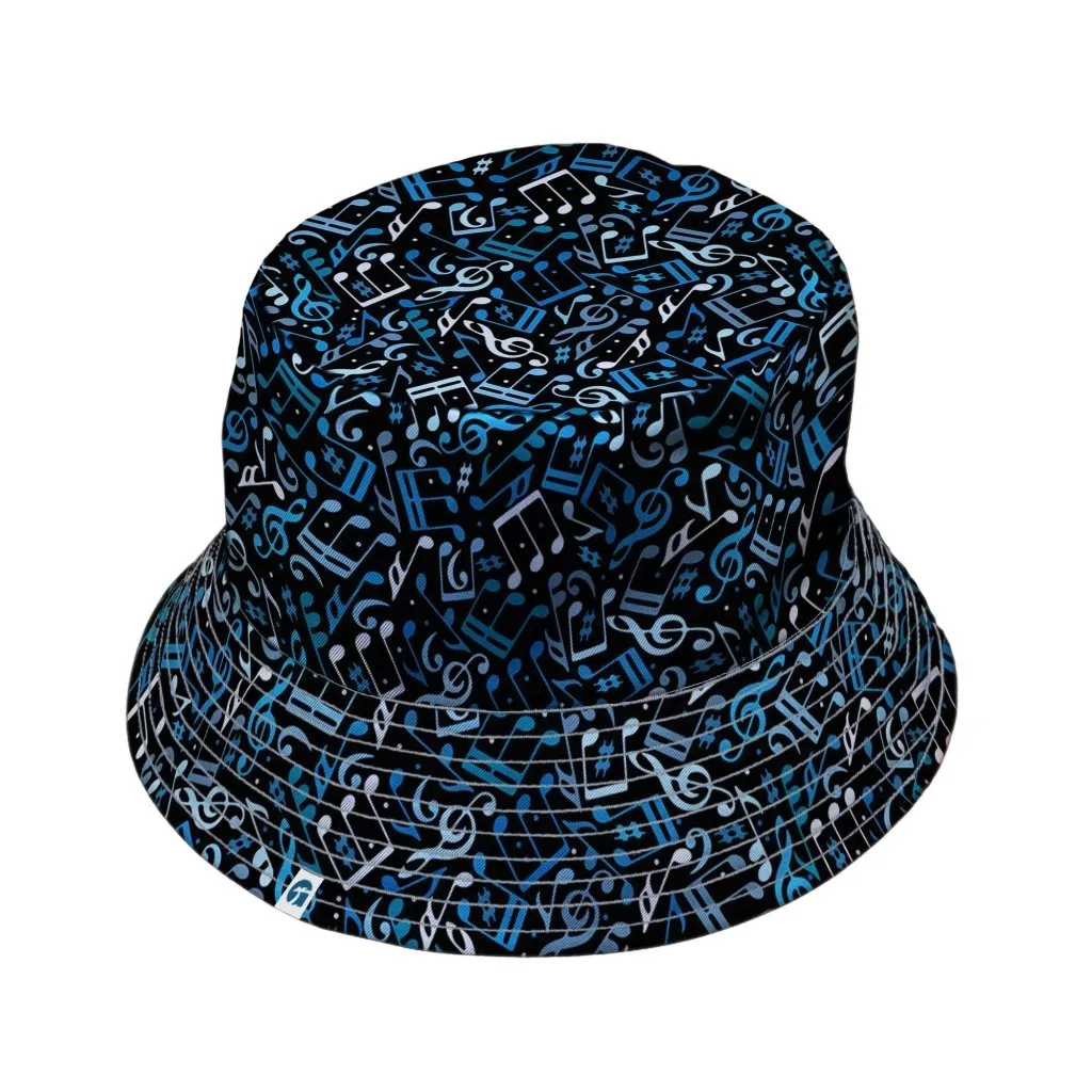 Dotted Blue Musical Notes Black Bucket Hat