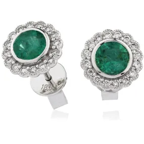 EMERALD HALO STUD EARRINGS