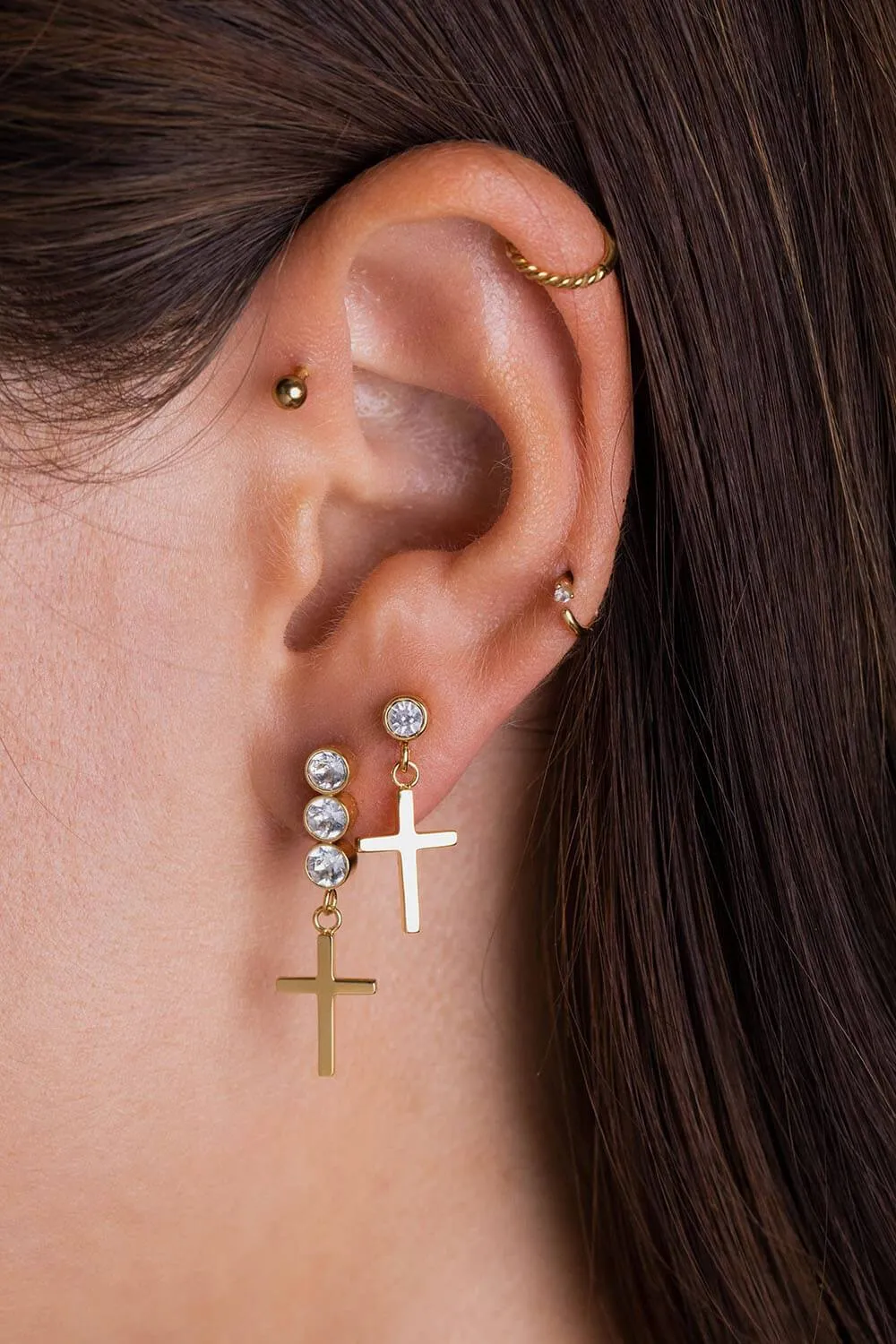 Faith Cross Studs Gold