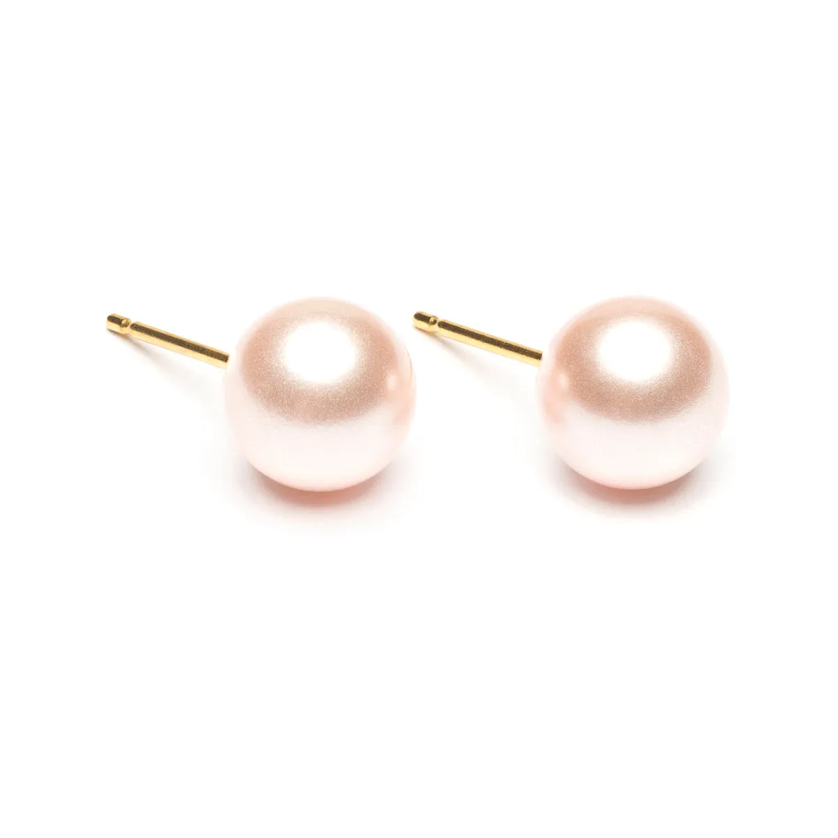 Gold Plated 8 mm Pink Pearl Stud Earrings