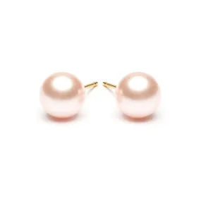 Gold Plated 8 mm Pink Pearl Stud Earrings