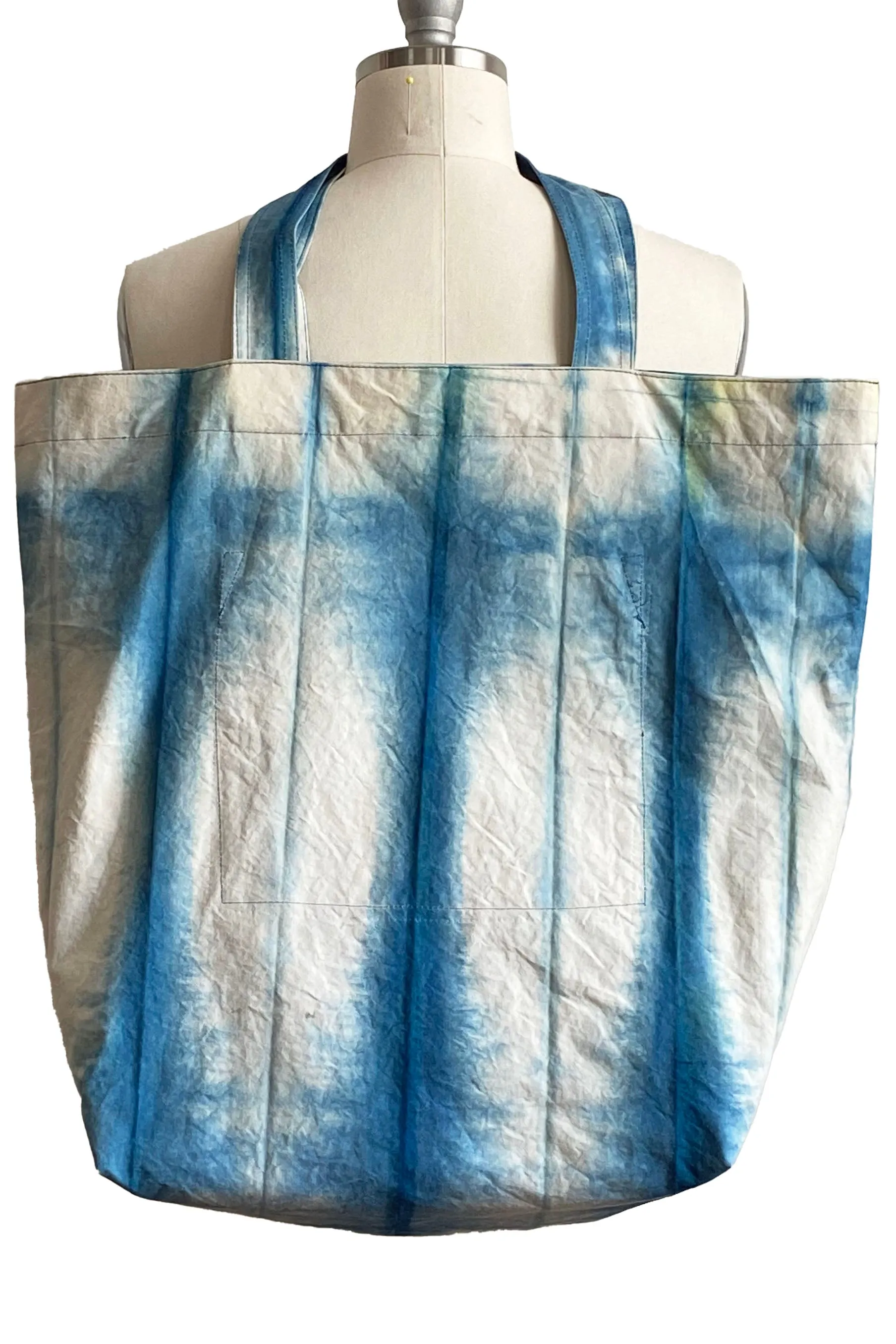 Hand Dyed & Printed Canvas Tote - Indigo Stripe