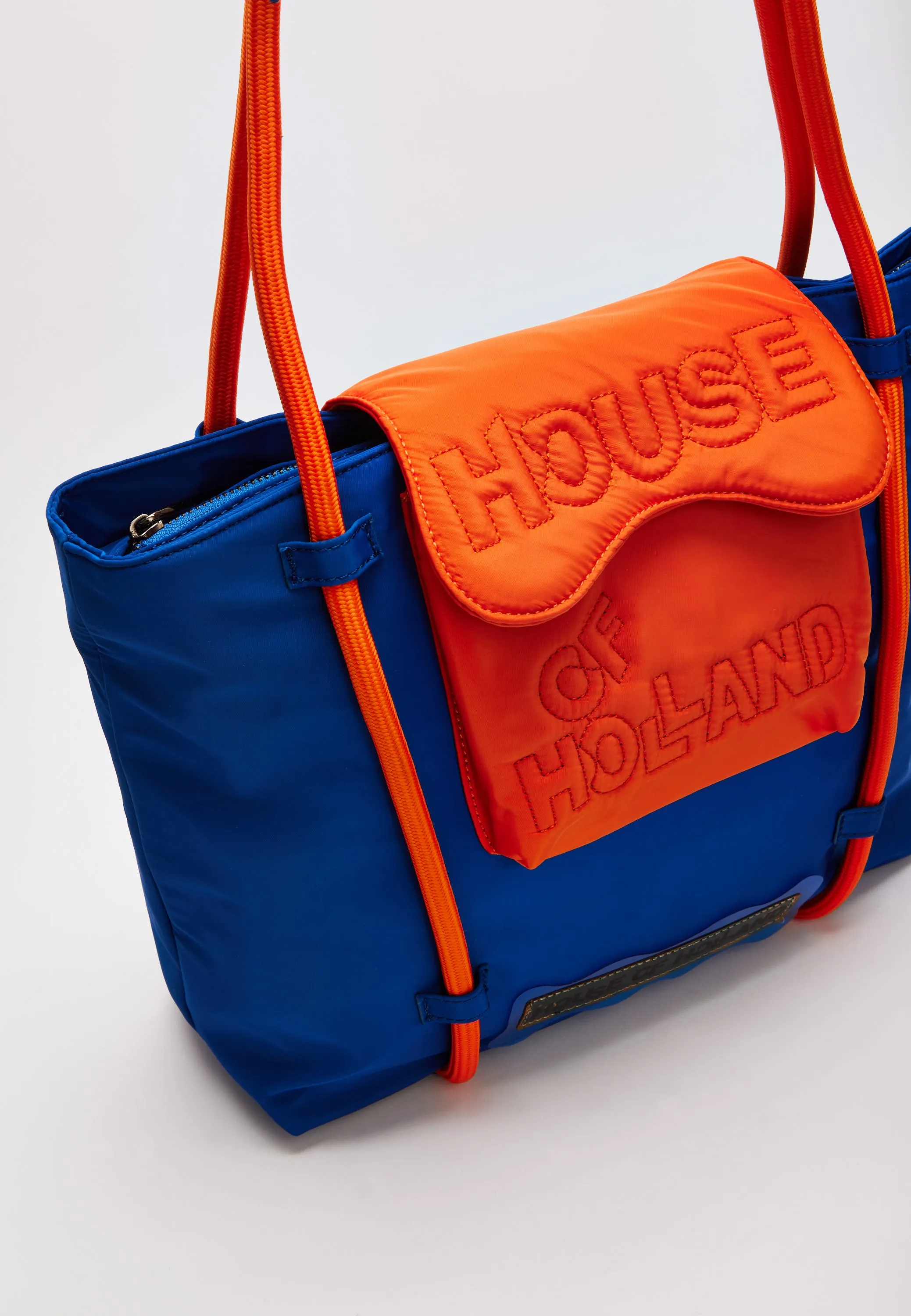 Quilted Logo Tote Bag in Vibrant Orange and Royal Blue by House of Holland - Stylish & Functional Accessory