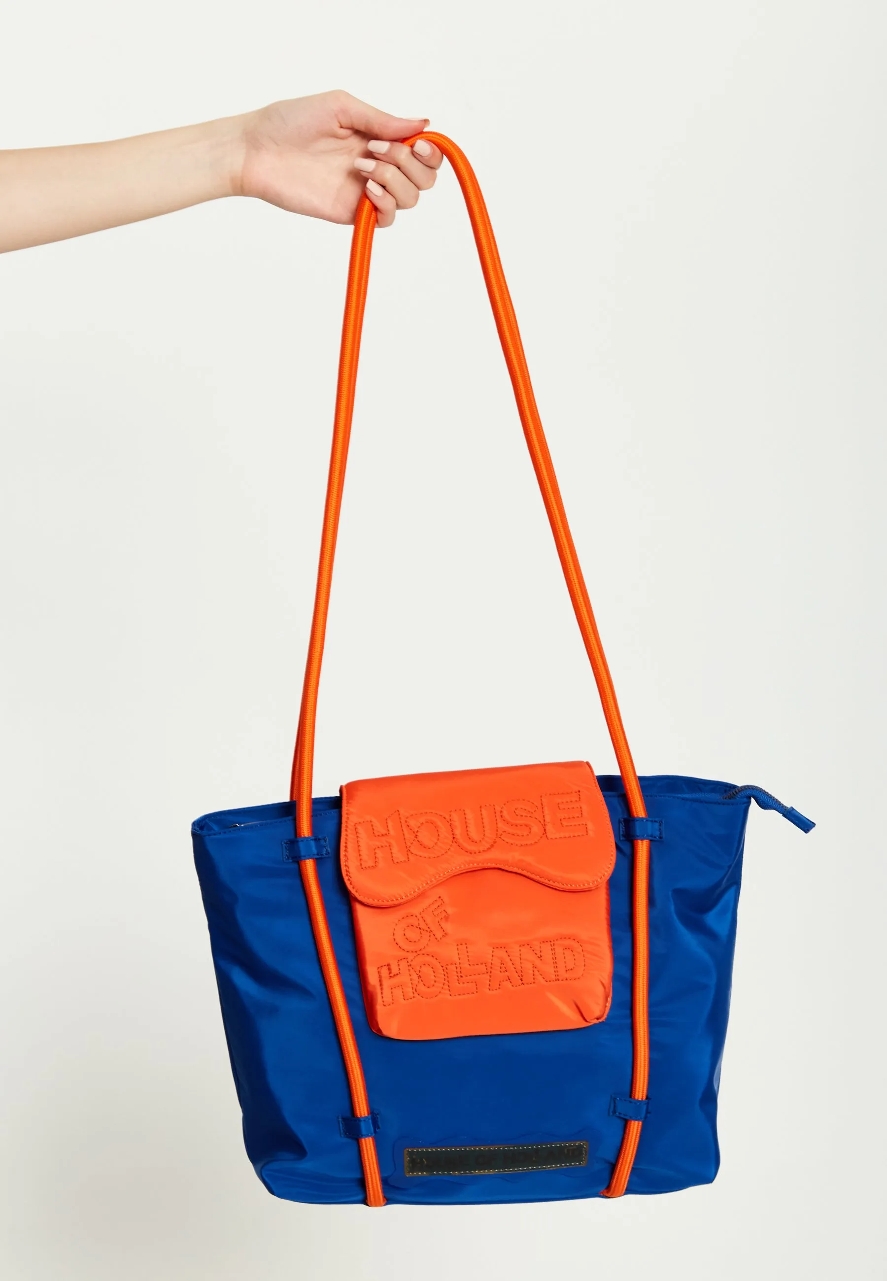 Quilted Logo Tote Bag in Vibrant Orange and Royal Blue by House of Holland - Stylish & Functional Accessory