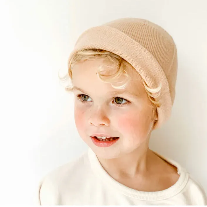 Hvid Jersey Beanie - 100% Merino Wool (2-6y)