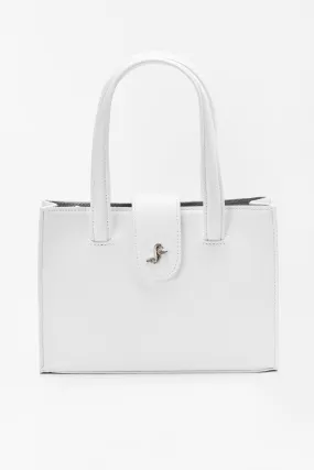 Mini leather crossover tote in white