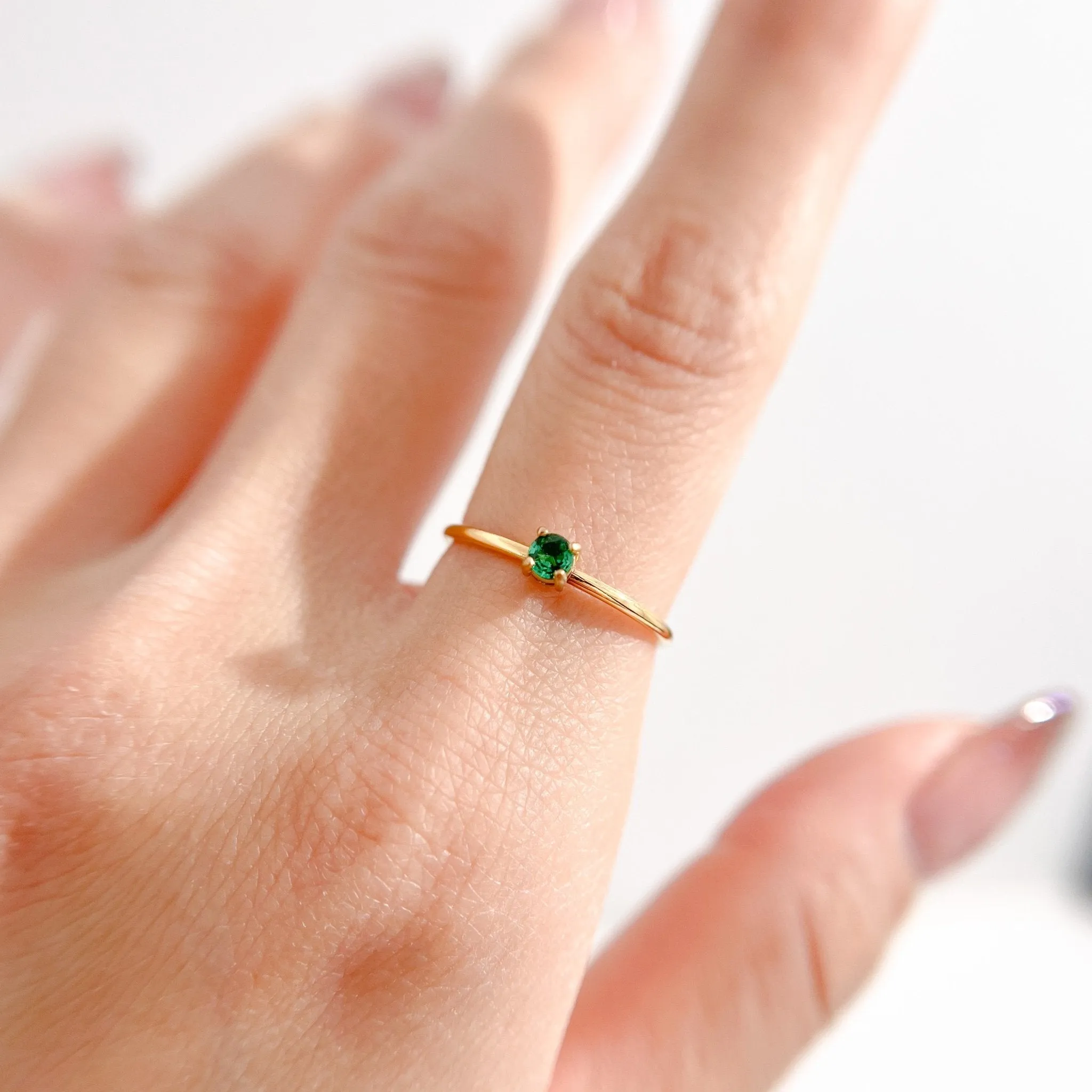 Mini Single Green Gem Ring in Gold