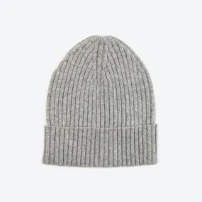 Miss Pompom Grey Wool Ribbed Beanie