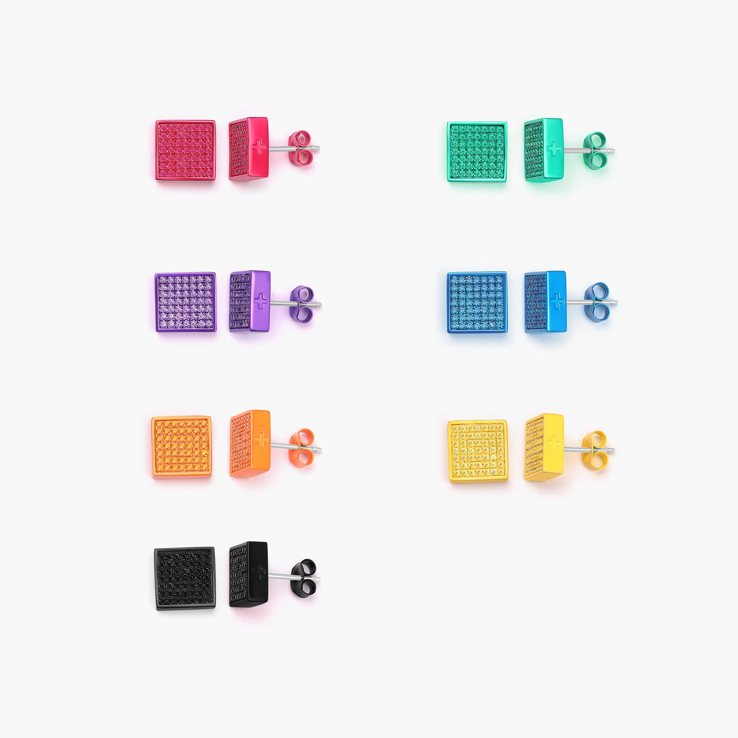 Monochrome Essentials: Square Studs Earrings (7 PACK)