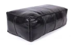 Moroccan Leather Pouf / Ottoman - Rectangular - Black - Aya